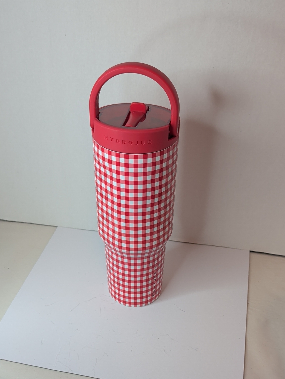 HydroJug Red Gingham Travel Tumbler with Handle
